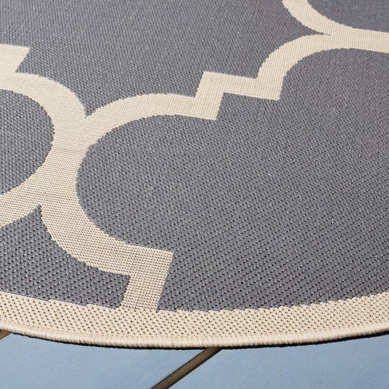 Gray Round Synthetic Flat Woven Outdoor Area Rug