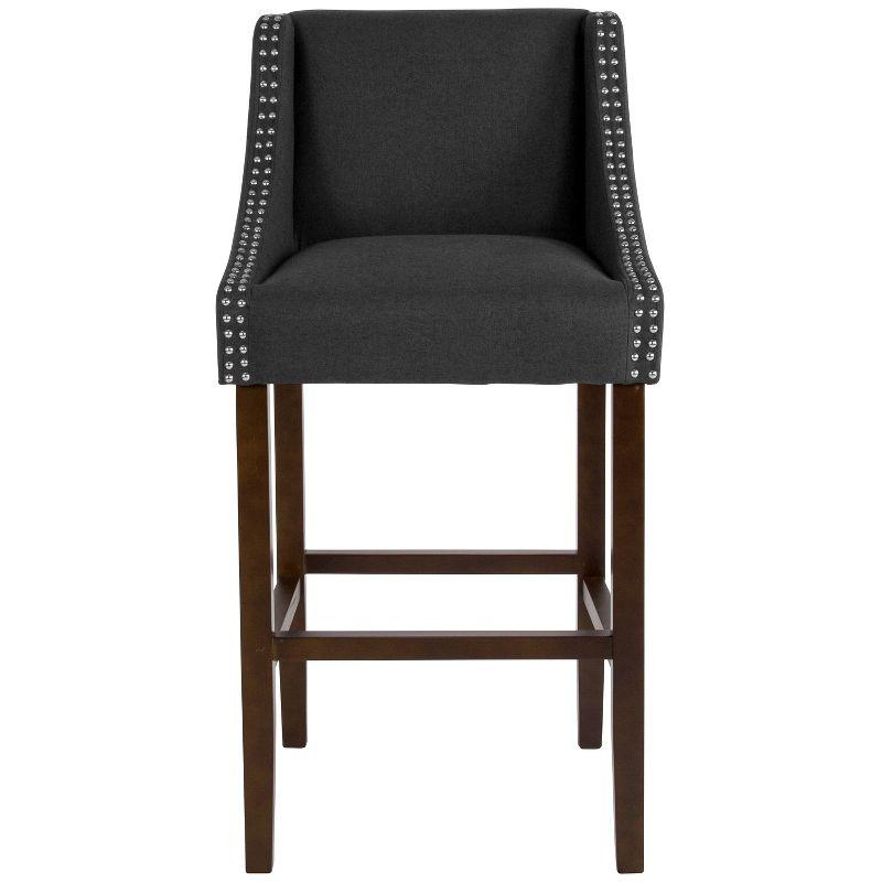 Charcoal Fabric Bar Height Stool with Nailhead Trim