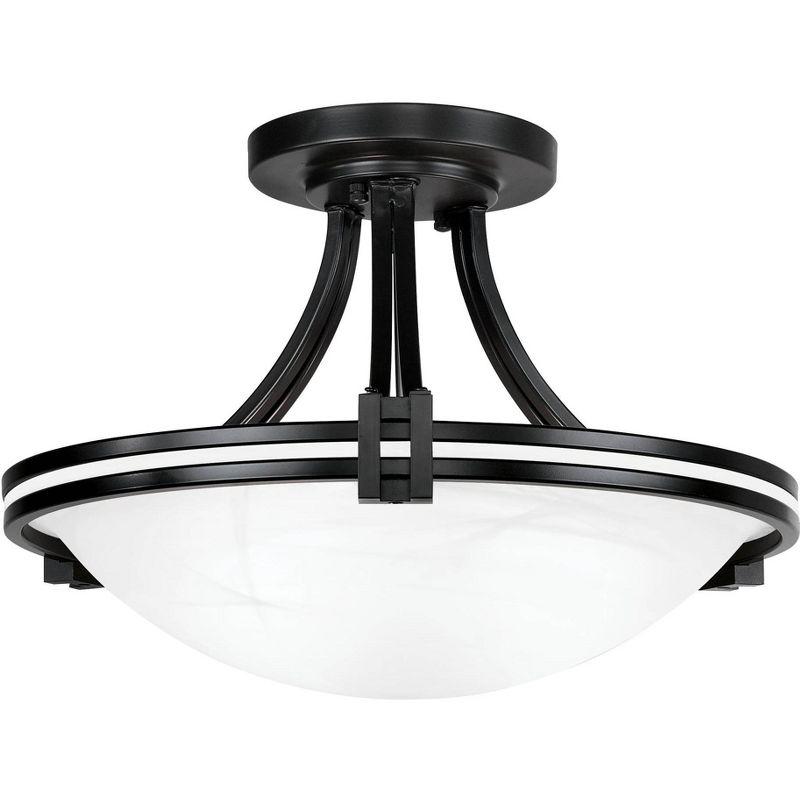 Art Deco Inspired 27" Bronze Marbleized Glass Bowl Ceiling Light