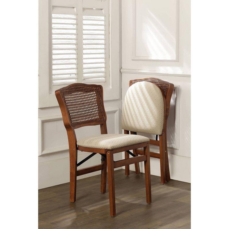 Cherry Cane Back Upholstered Folding Side Chair Set