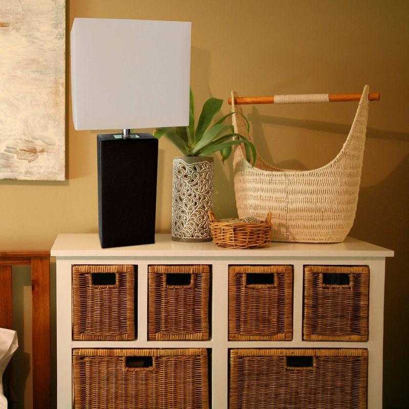 Leather Table Lamp with Fabric Shade Black - Elegant Designs: Modern Rectangle Shade, UL Listed, E26 Socket