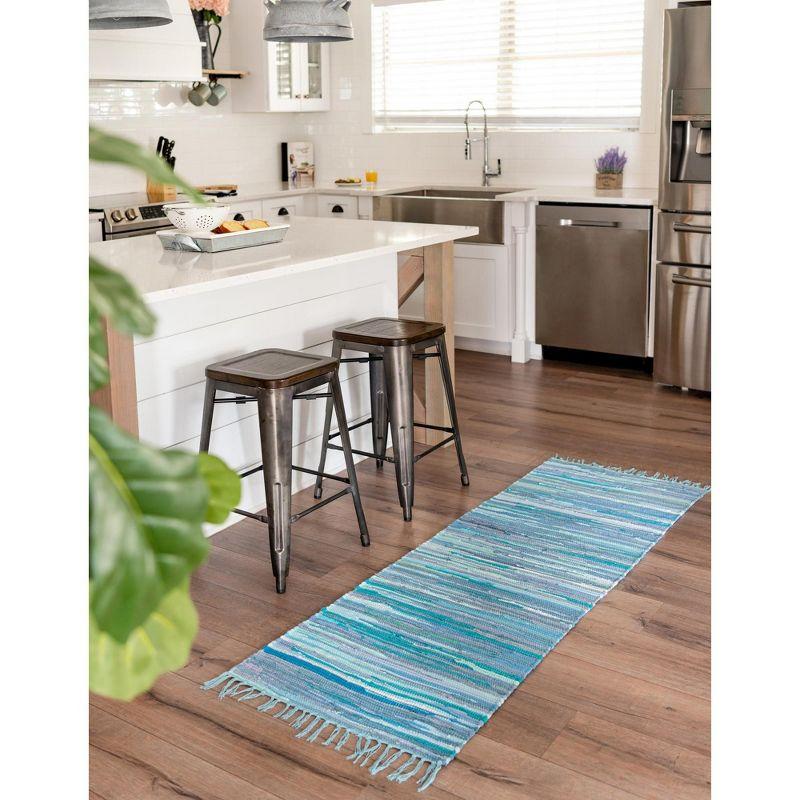 Light Blue Striped Handmade Reversible Runner Rug