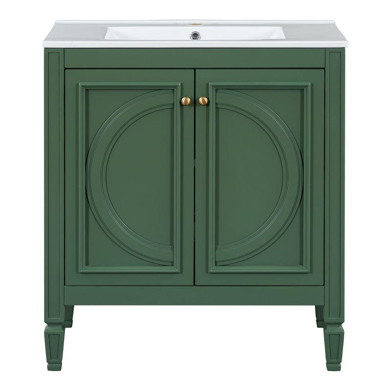 Christopher Knight Home Alison 30" Modern Rubberwood Bathroom Vanity with Ceramic Sink, Shelves and Drawer, Green