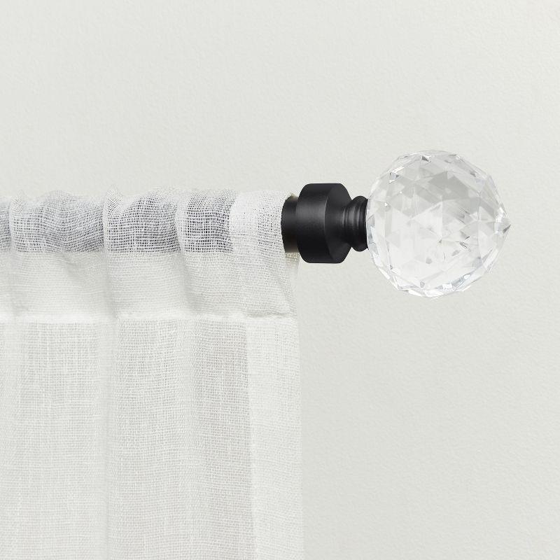 Matte Black Adjustable Curtain Rod with Clear Acrylic Finials