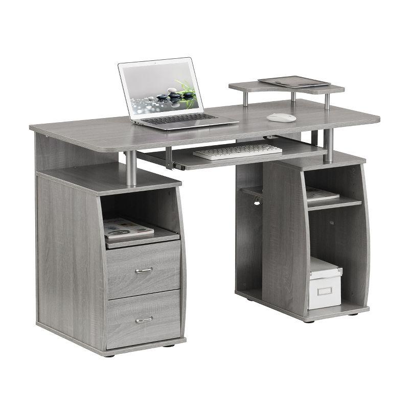 Gray MDF Computer Desk with Drawer and Keyboard Tray