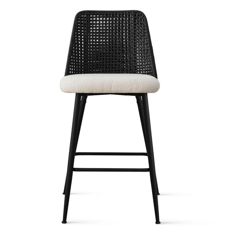 27" Counter Height Bar Stools Set Of 2, Black Rattan Back Upholstered Chairs, Modern Kitchen Island Seating, Woven Accent Stools-Maison Boucle