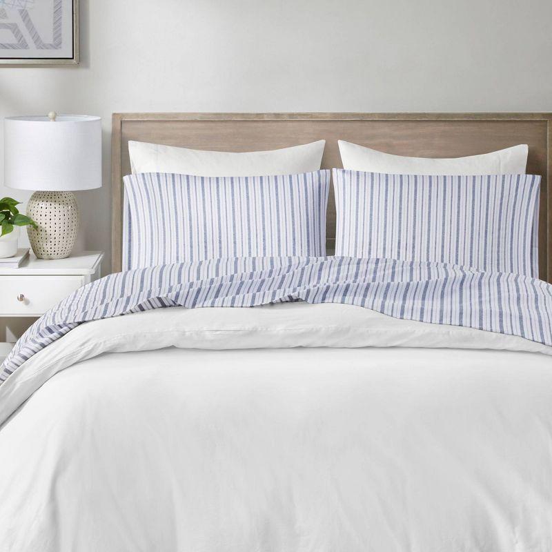 Queen Blue Stripe Cotton Percale Sheet Set