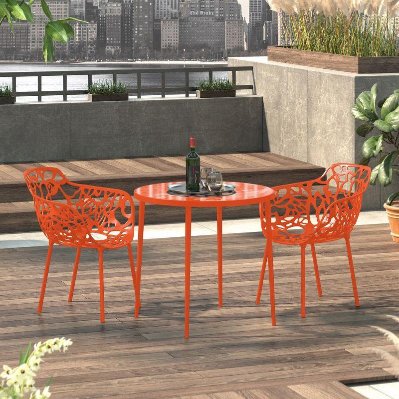 LeisureMod Devon Aluminum Stackable Outdoor Dining Armchair Set of 2, Orange