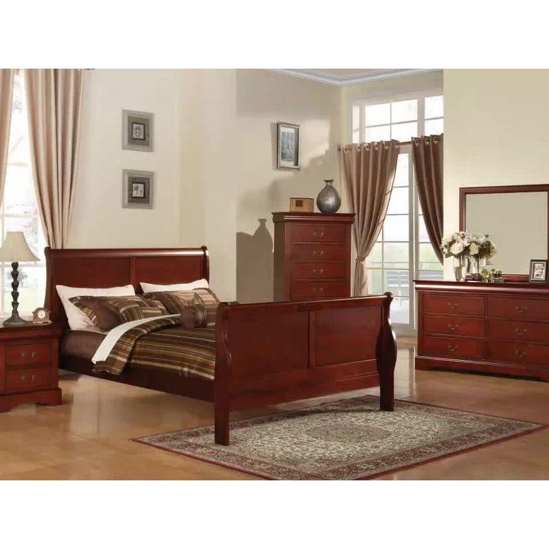 Acme Furniture Queen Louis Philippe III Bed Black: Mid-Century Modern Style, Wood Frame, Microfiber