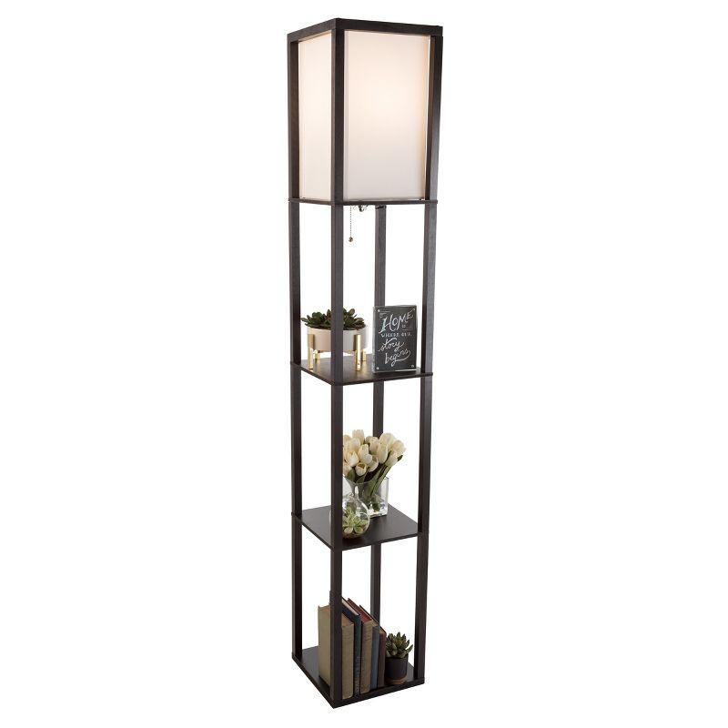 Torchiere Floor Lamp Black/White with 3-Tier Storage Shelves (Includes LED Light Bulb) - Lavish Home