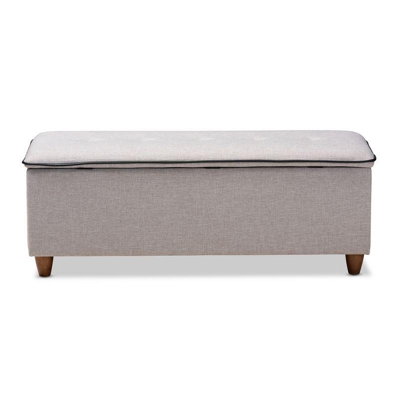 Marlisa Walnut Finished Wood and Fabric Upholstered Button Tufted Storage Ottoman Gray - BaxtonStudio