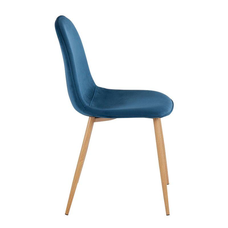 Set of 2 Pebble Metal/Velvet Dining Chairs Natural/Blue: Steel Frame, Tapered Legs, Foam Fill - LumiSource