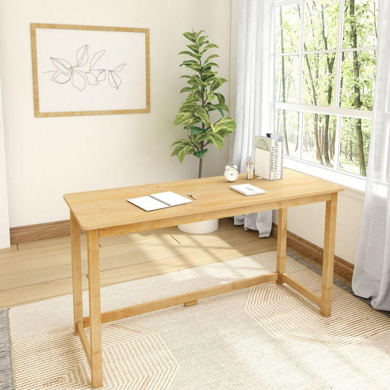 Natural Wood Writing Desk with Solid Wood Legs, 55.25 Inch