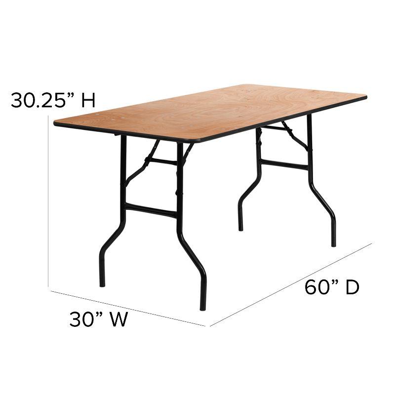 Emma and Oliver 5-Foot Rectangular Wood Folding Banquet Table with Clear Coated Finished Top