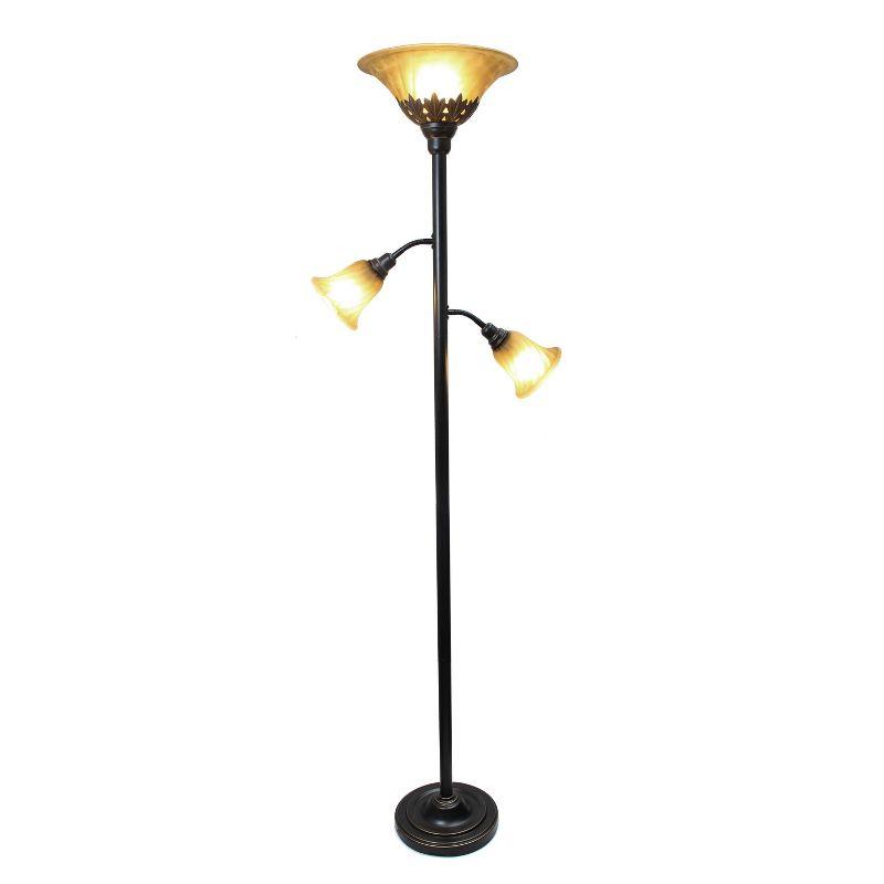 Restoration Bronze Adjustable Torchiere Floor Lamp with Scalloped Glass Shades