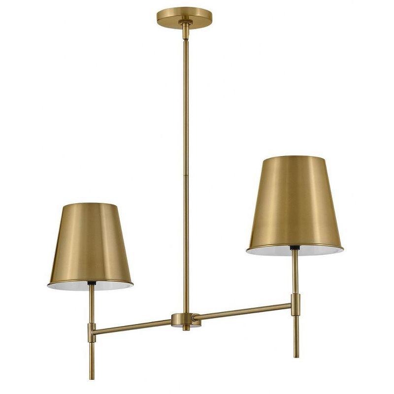 Lacquered Brass 2-Light Drum Chandelier with Metal Shades