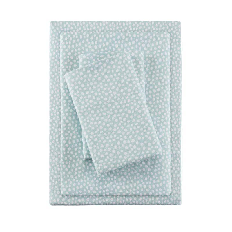 Queen Cozy Flannel Sheet Set Aqua Dots