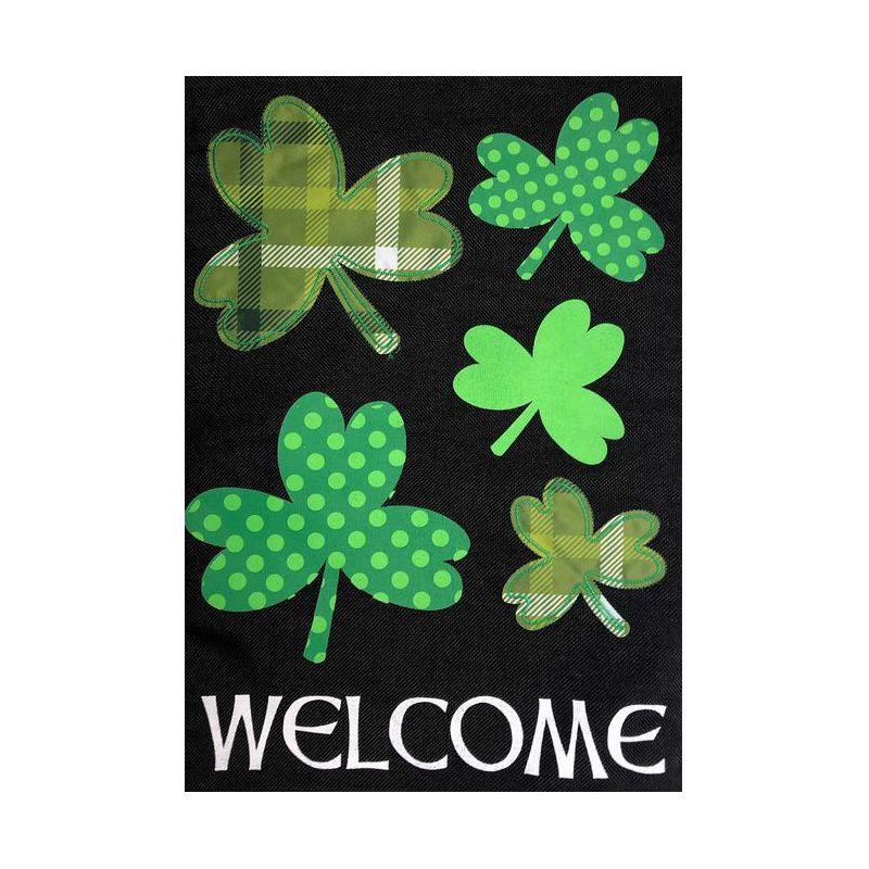 Shamrocks St. Patrick's Day Burlap House Flag Welcome 28" x 40" Briarwood Lane