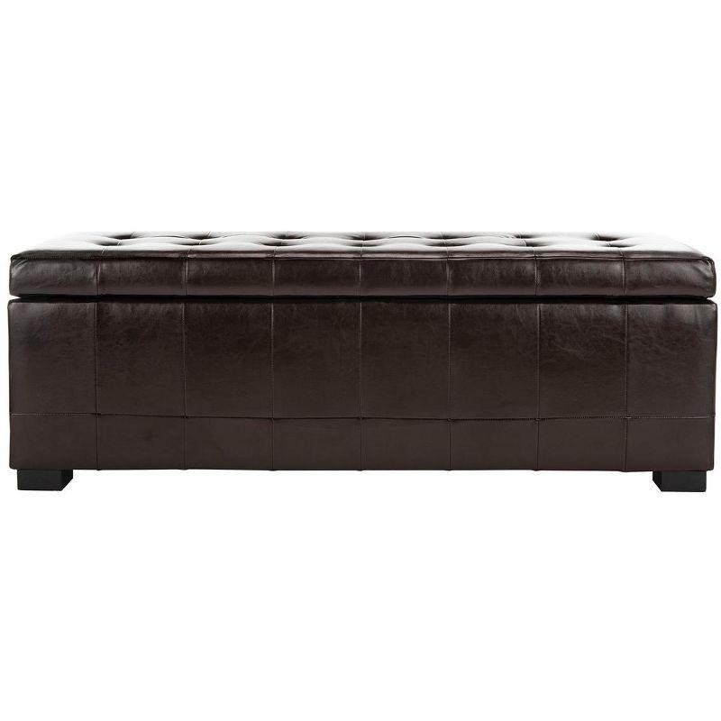 Large Brown Leather Storage Bench with Button Tufts