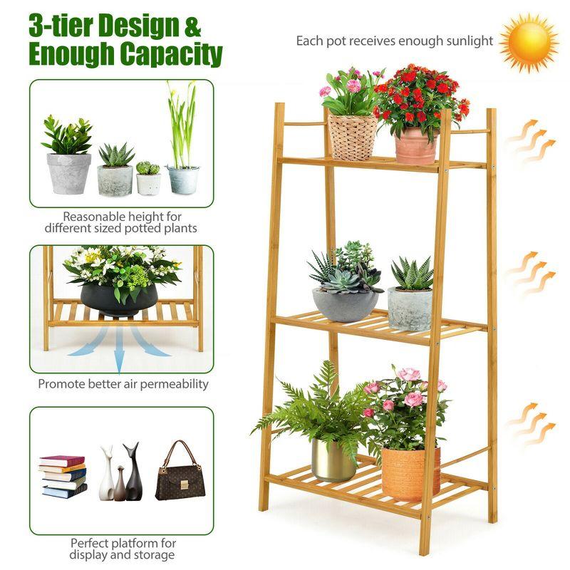 Costway Bamboo Plant Stand 3 Tiers Plant Rack Vertical Tiered Plant Ladder Shelf