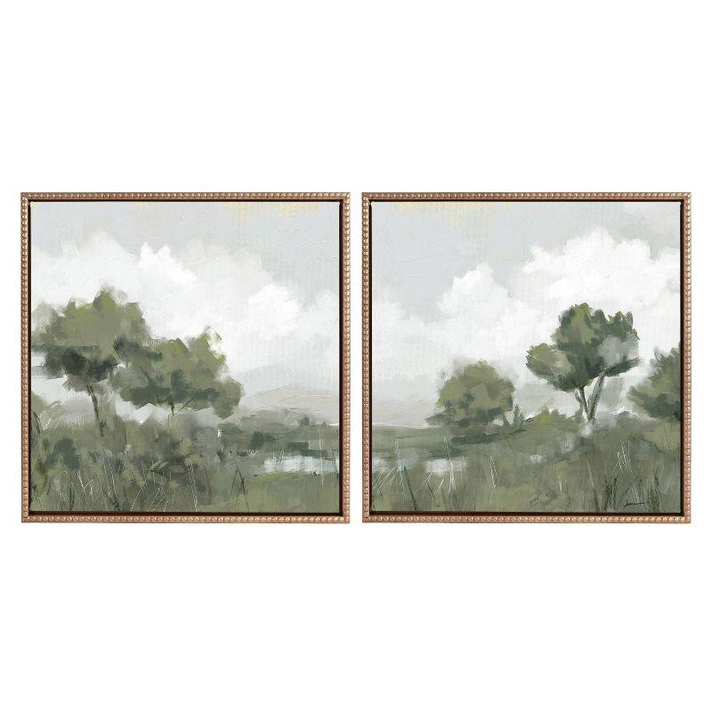 22" x 22" Gold Framed Abstract Olive Tree Canvas Art Set