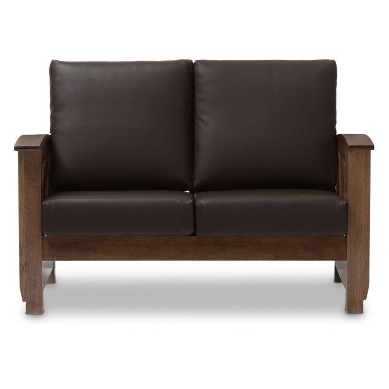 Charlotte Modern Classic Mission Style Faux Leather 2 Seater Loveseat Dark Brown/Walnut Brown - Baxton Studio