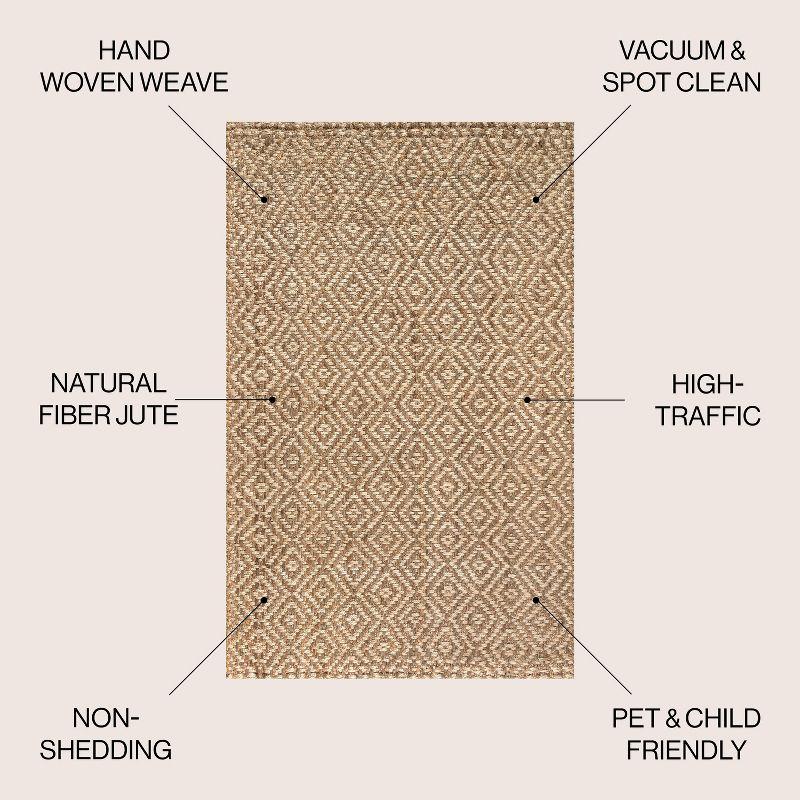 3'x5' Hira Hand Woven Diamond Chunky Jute Area Rug, Natural  - JONATHAN Y