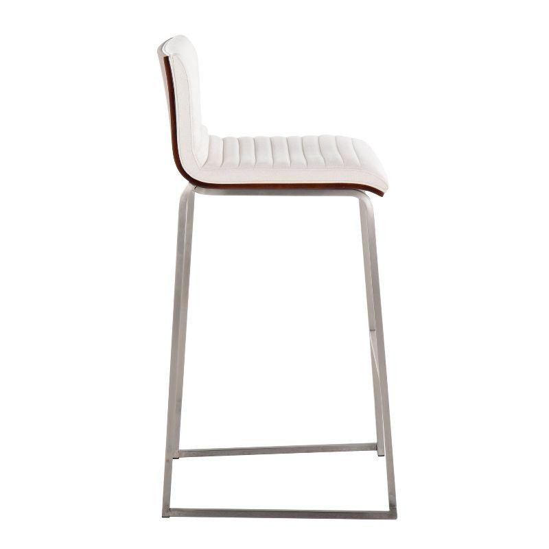 Set of 2 Mason Mara Barstools Stainless Steel/Walnut/Cream - LumiSource: Upholstered, Fixed Height, Foam Filled