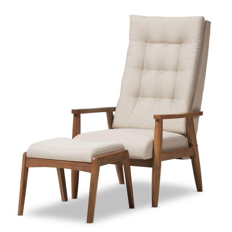 Mid-Century Modern Light Beige Leather Accent Chair with Walnut Wood Frame