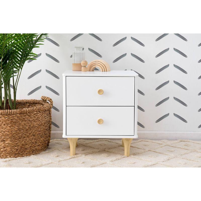 White and Natural 2-Drawer Nightstand with USB Port