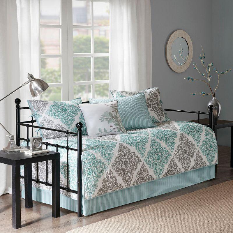 Aqua and Gray Floral Reversible Microfiber Daybed Set