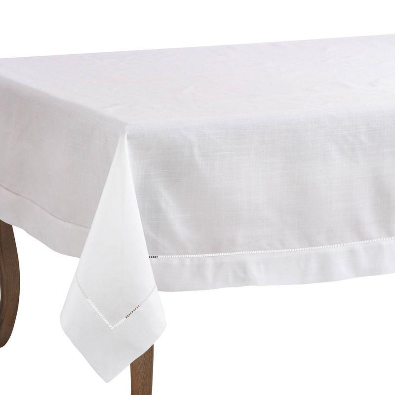 70"x104" Hemstitch Border Design Tablecloth White - Saro Lifestyle