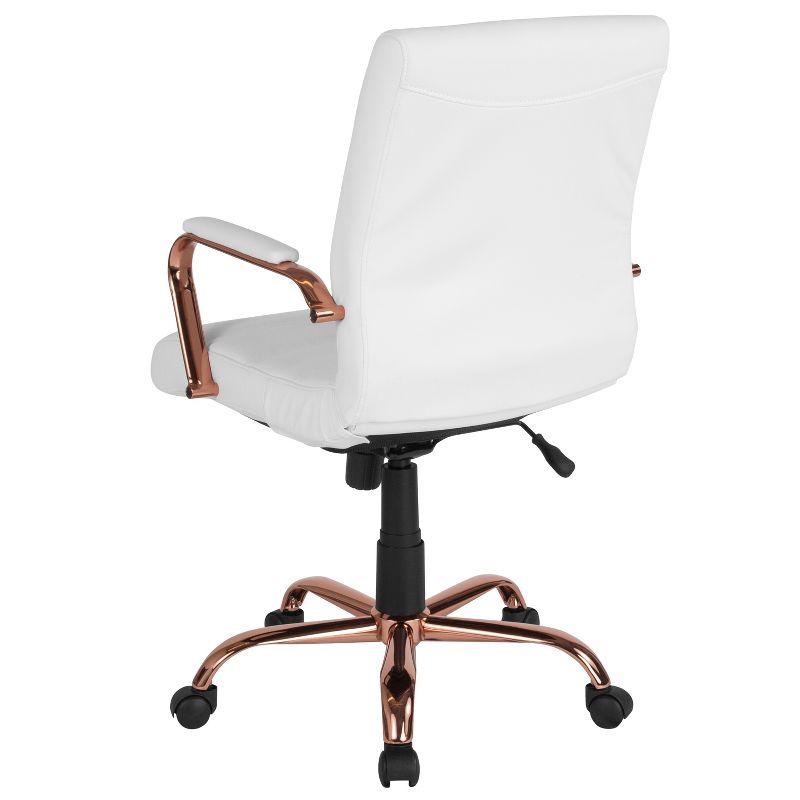 Mid-Back White LeatherSoft Executive Chair with Rose Gold Metal Base