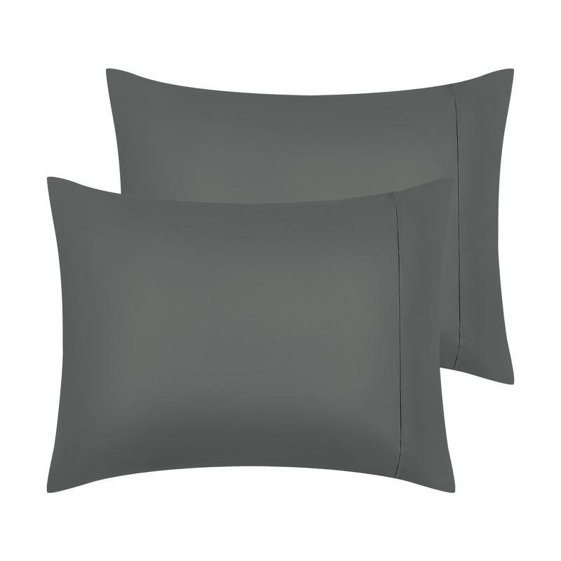 Dark Gray Polyester Standard Pillowcases with Envelope Closure, Set of 2