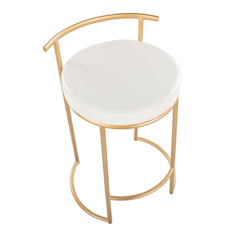 Set of 2 White Leather and Gold Metal Counter Stools