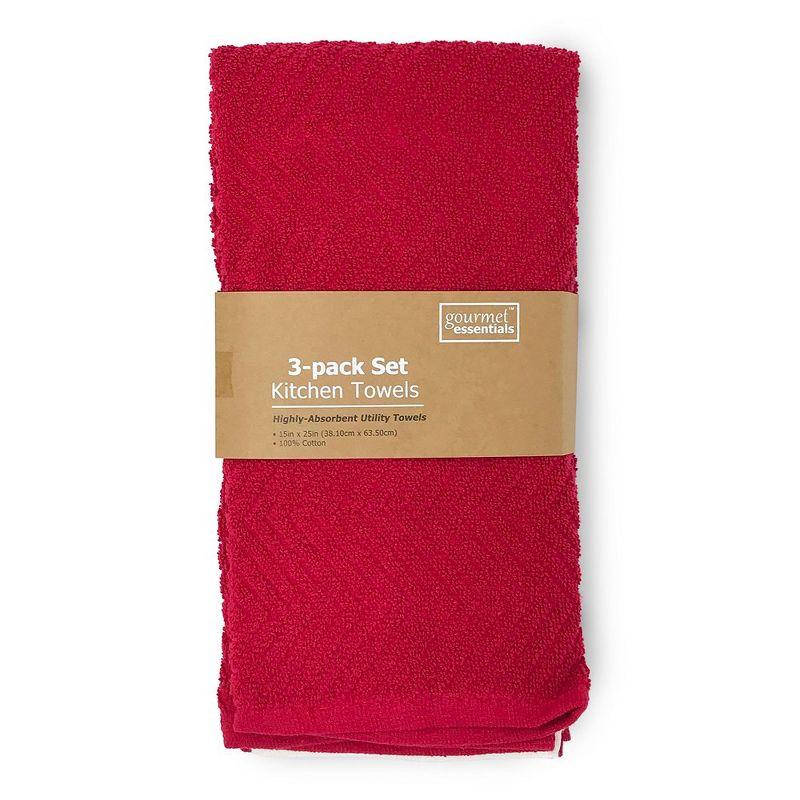 3-Pack Red and White Cotton Kitchen Dish Towel Set