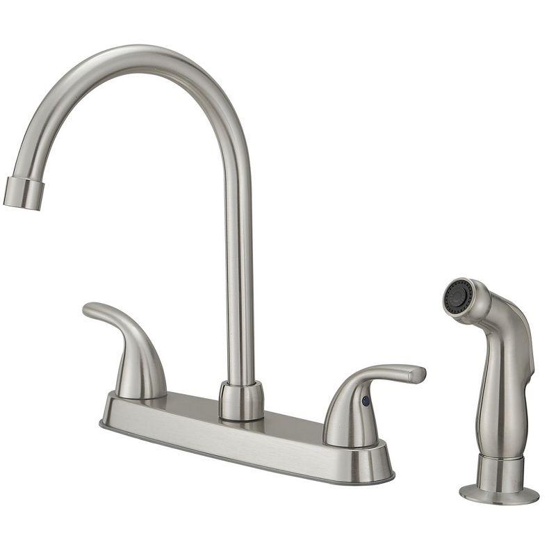 Brushed Nickel Double Handle Kitchen Faucet with Side Sprayer