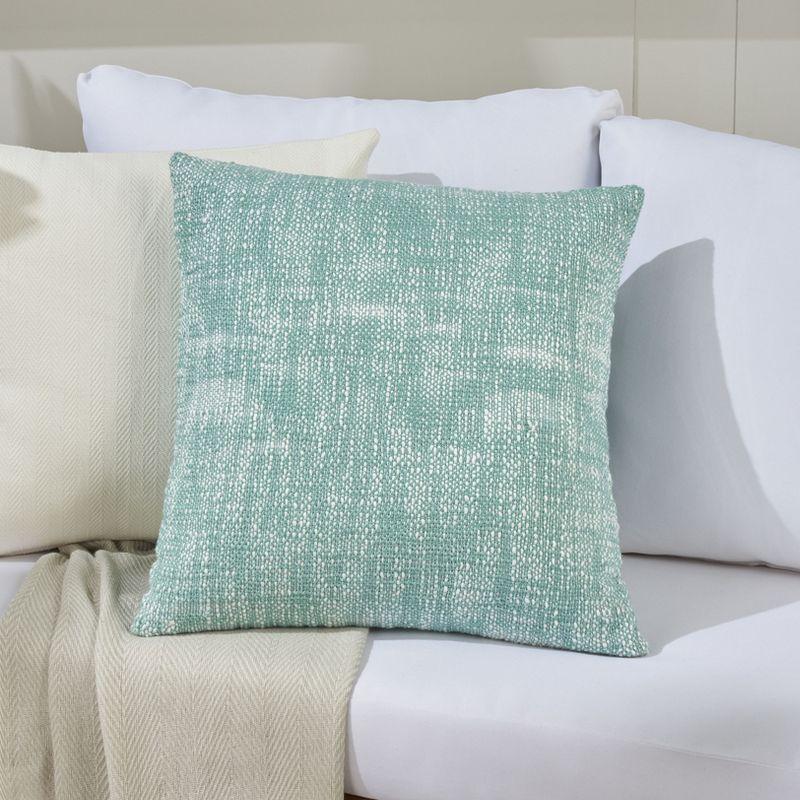 Turquoise Woven Basketweave Reversible Outdoor Throw Pillow 18" x 18"