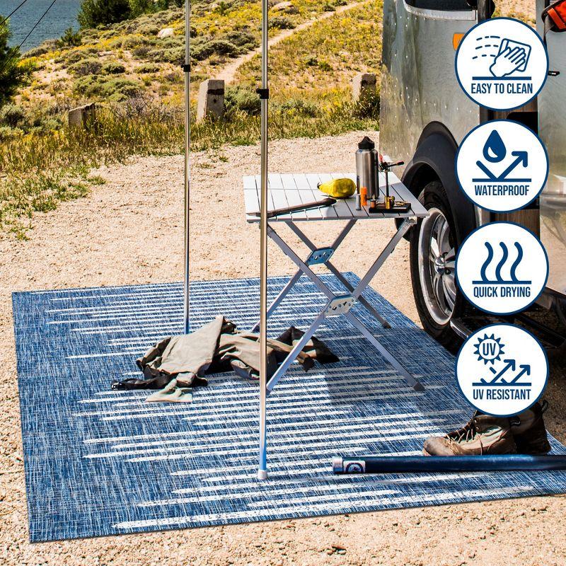 Grundy Berber Stripe Geometric Blue/Ivory Indoor/Outdoor Rug