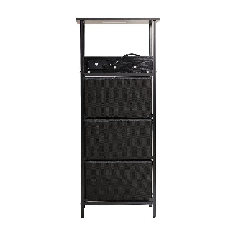 Emma and Oliver Charging Nightstand with 3 Fabric Drawers, 2 USB Ports, 1 Outlet in Charcoal/Blk