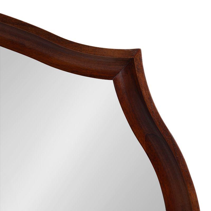 Walnut Brown Scalloped Oval Wood Bathroom Vanity Mirror