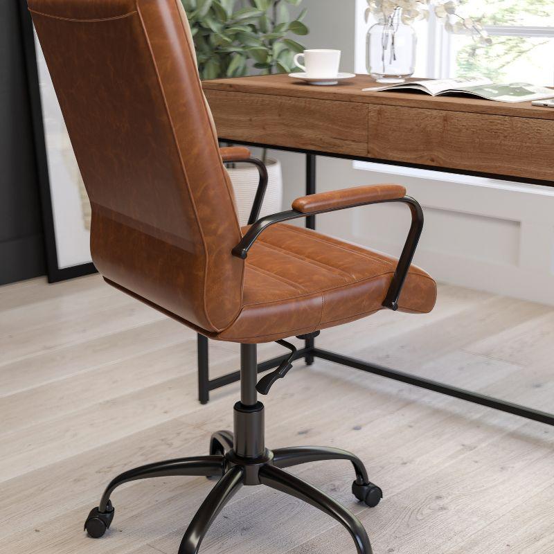 Milano Brown Faux Leather Mid-Back Office Chair with Black Frame