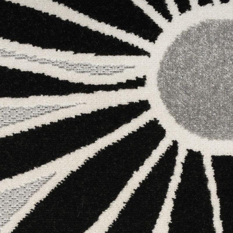 Nourison Aloha Daisy Flower Flatweave High-Low Indoor Outdoor Area Rug Black White 5'3" x 7'5"