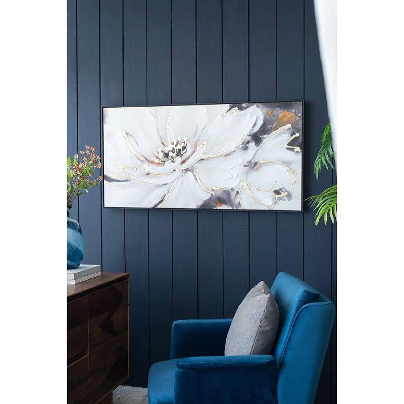 A&B Home Blooming Floral Framed Hand-Painted Wall Art - 24.5"W X 48"H X 2“L - Black Frame - Cream/Gray