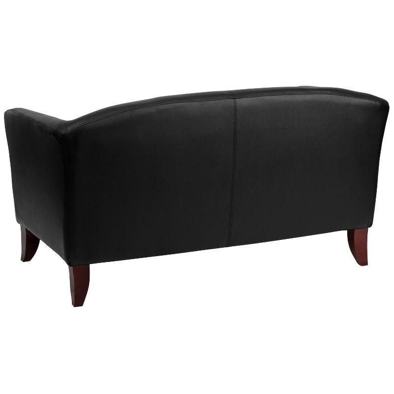 Elegant Black Faux Leather Loveseat with Cherry Wood Feet