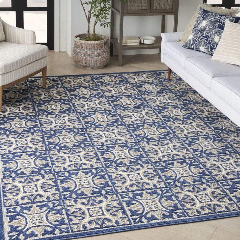 Nourison Aloha Modern Mosaic Flatweave High-Low Indoor Outdoor Area Rug Blue 9' x 12'