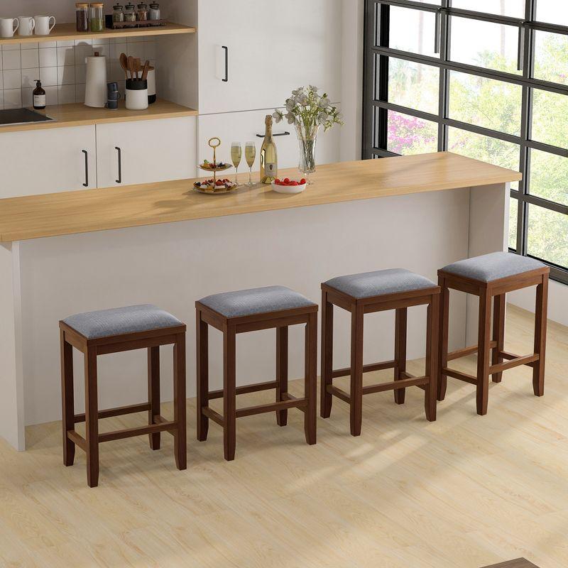 Brown Rubber Wood Backless Bar Stools with Upholstered Seat, Set of 2