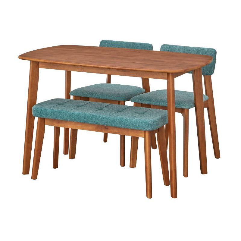 4pc Nettie Mid-Century Modern Dining Set with Bench Walnut/Teal - Buylateral