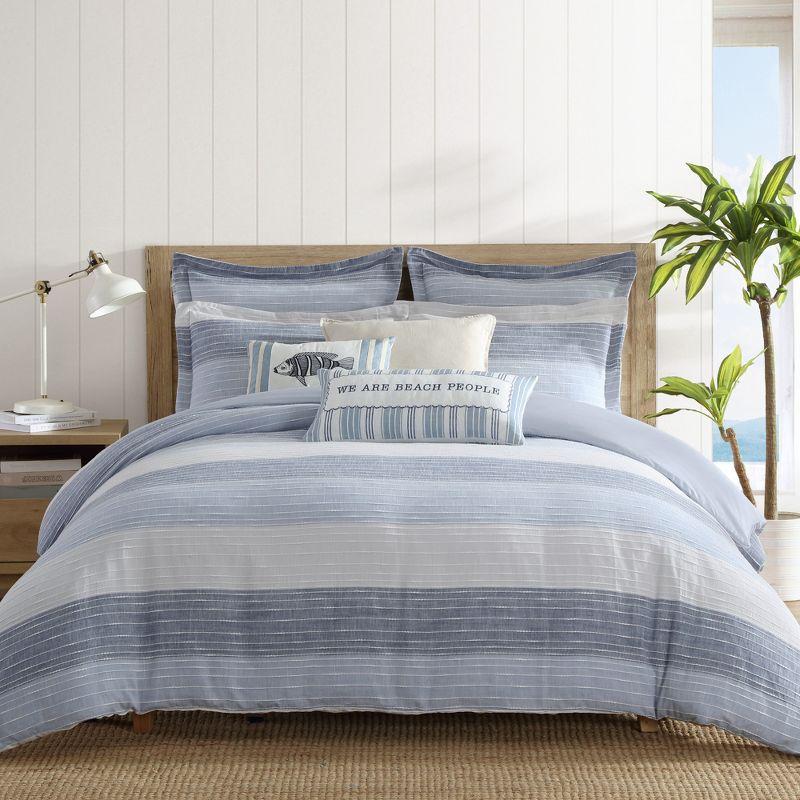 Sand Stripes Blue Cotton King Duvet Cover Set