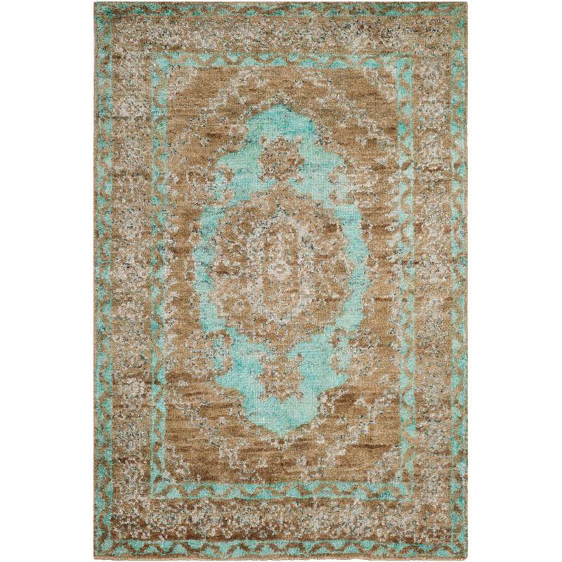 Hand-Knotted Seafoam and Beige Wool Viscose Rug 4' x 6'